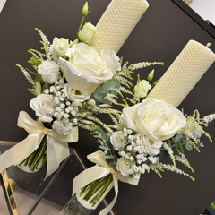 Lumânare nunta cu lisianthus si trandafir