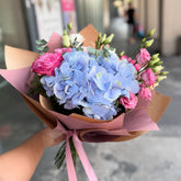 Buchet "Sofia" cu hortensie, trandafiri si lisianthus