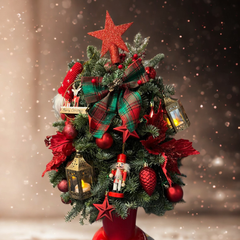 Brad festiv "Red glam", creat manual în vas ceramic