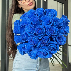 Buchet cu 25 de trandafiri albastri