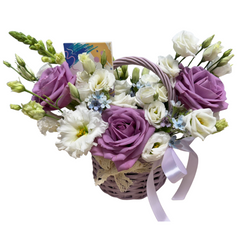 Aranjament "Lille" cu trandafiri și lisianthus