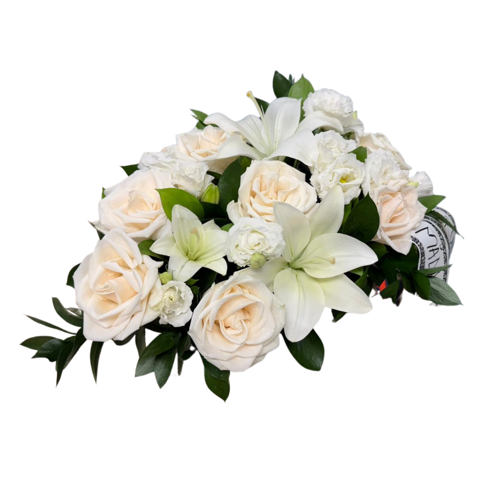 Round funeral wreath with natural flowers