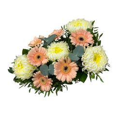 Round funeral wreath with natural flowers