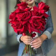 Bridal bouquet with reflexed red roses
