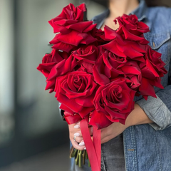 Bridal bouquet with reflexed red roses