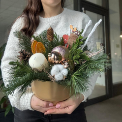 Aranjament de Craciun "Rudolph" cu brad, pin si arome de portocale