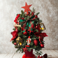 Brad festiv "Red glam", creat manual în vas ceramic